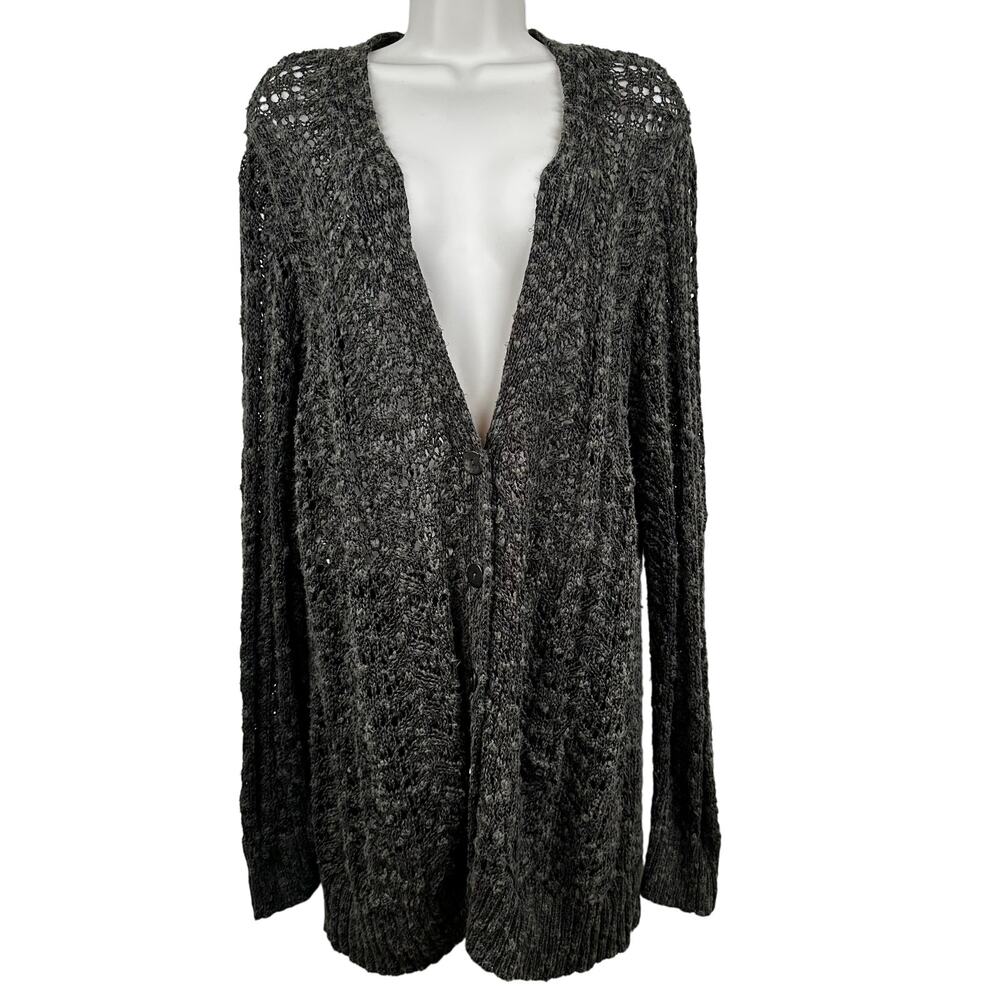 Coldwater Creek Cardigan Sweater Open Knit Linen V-Neck Button Down Olive 2X